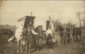 Pioneer Americana Chuck Wagon Horses Wagons Stove Pipes RPPC c1910 dcn