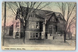 Elroy Wisconsin Postcard Public Library Building Exterior 1913 Vintage Antique