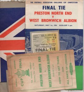 Preston North End WBA Football 1954 Map Cup Ticket  4x Ephemera Bundle