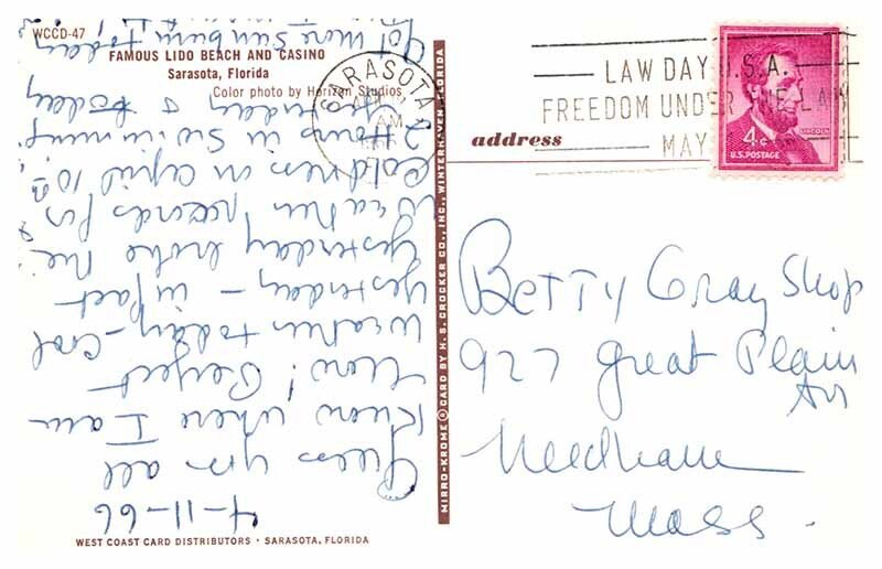 Postcard BEACH SCENE Sarasota Florida FL AR2913