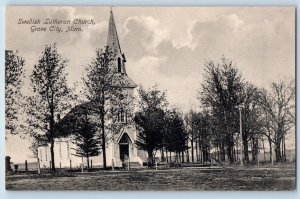 c1910's Swedish Lutheran Church Building Tower Grove City Minnesota MN Postcard