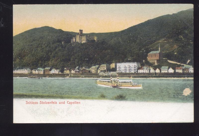 SCHLOSS STOLZENFELS UND CAPELLEN GERMANY RIVERBOAT ANTIQUE VINTAGE POSTCARD