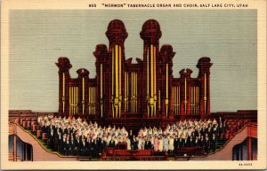 Vtg Salt Lake City Utah UT Mormon Tabernacle Organ & Choir 1930s Linen Postcard