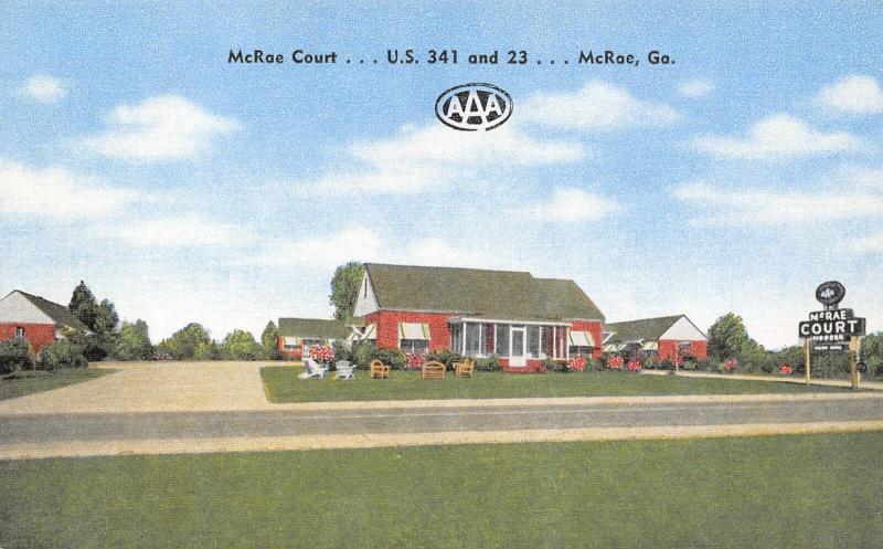 McRae Georgia~McRae Motor Court~Roadside Motel~1940s Linen Postcard 