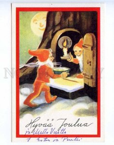 221755 FINLAND NEW YEAR Gnome w/ candle MOON Old RPPC