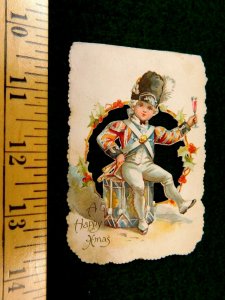 Vintage Die Cut Happy Xmas British Soldier Drummer Christmas Victorian Card F42