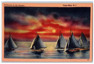 c1940 Scenic View Sailboats Sunset Cape May New Jersey Antique Vintage Postcard