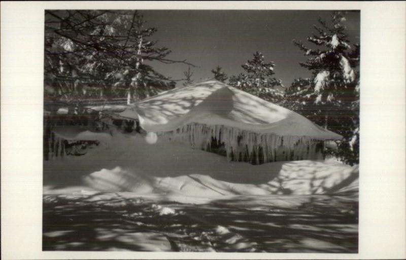 Togue Pond Midges Cabin Covered in Snow c1950s-60s Real Photo Postcard