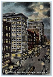 c1910 Street North Night Streetcar From 12th St. Kansas City Missouri Postcard 