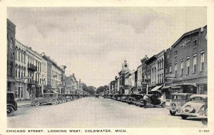Chicago Street Looking West Cars Coldwater Wisconsin 1930s postcard