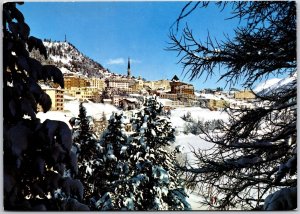 Saint Moritz Switzerland Snow-Capped Mountains Pines Real Photo RPPC Postcard