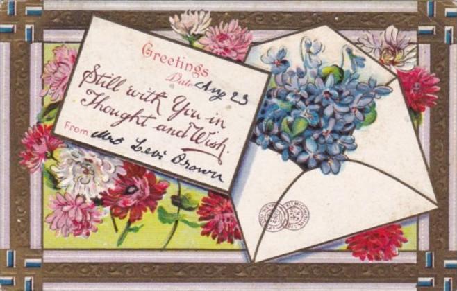 Greetings With Flowers and Swastika Border 1909