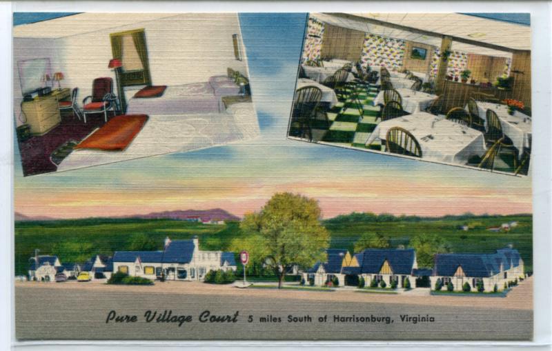 Pure Village Court Motel US 11 Harrisonburg Virginia linen postcard