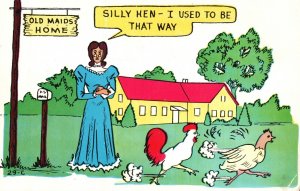 Vintage Postcard Old Maids Home Silly Hen I Used To Be That Way Comic Souvenir