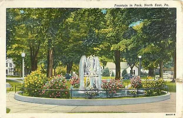 Linen Card of Fountain in Park North East Pennsylvania PA ??