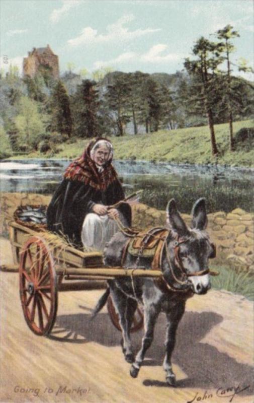 Ireland Going To Market Woman With Donkey Cart