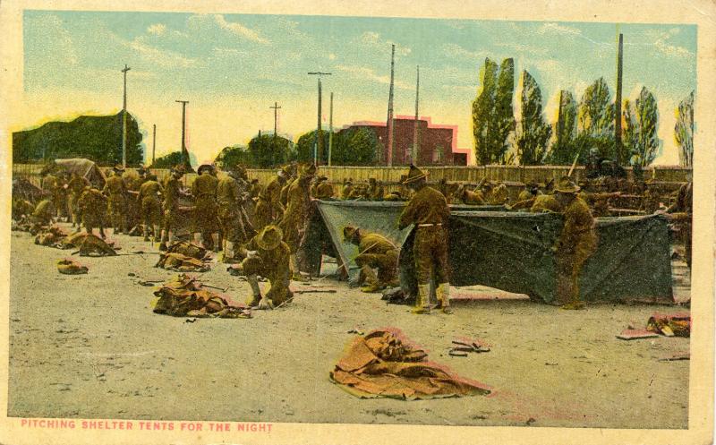 U.S. Military, WWI. U.S. Army, Pitching Shelter Tents for the Night