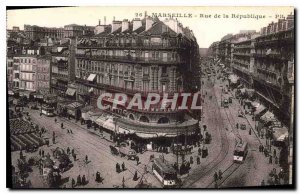 Old Postcard Marseille Street Tramway Republic