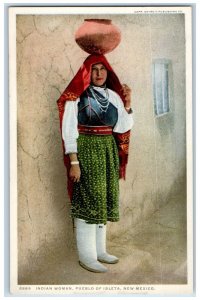 View Of Indian Woman Pueblo Of Isleta New Mexico NM Phostint Antique Postcard 