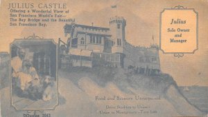 JULIUS CASTLE SAN FRANCISCO WORLD'S FAIR EXPO PPIE DOGS ADV. POSTCARD (c. 1915)