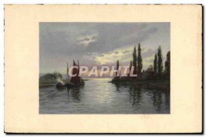 Old Postcard Fantasy Landscape Boat