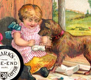 1880s Clark's Mile-End Spool Cotton Girl & Cute Brown Dog P158