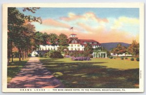 1940's Onawa Lodge Wide Awake Hotel Pocono Mountainhome Pennsylvania Postcard