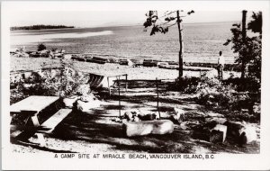 Camp Site Miracle Beach BC Vancouver Island 1958 Black Creek Cancel Postcard H61