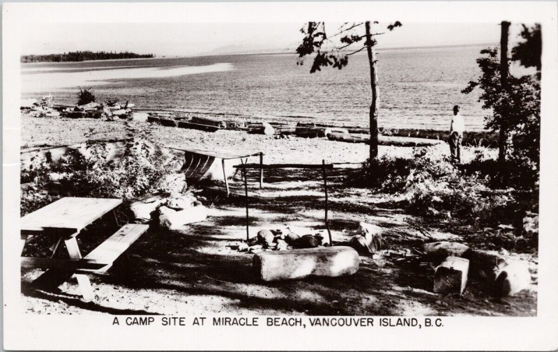 Camp Site Miracle Beach BC Vancouver Island 1958 Black Creek Cancel Postcard H61