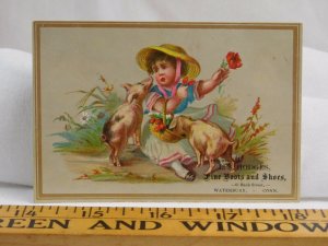 L. S Hodges Fine Boots & Shoes Piglets Eating Girl's Flowers Comical F38