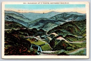 North Carolina~Aerial View Of Southern Railway @ 17 Points~PM 1928~Vintage PC