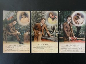 WW1 PEG O MY HEART Bamforth Song Cards set of 3 No 4847 1/2/3