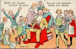 Old Man Pipe Children Born on Sunday Valour Wisdom Birthday Series Postcard G14