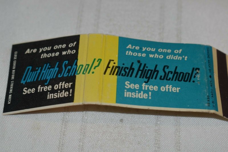 Quit High School?  See Free Offer Inside Coupon Advert 20 Strike Matchbook Cover