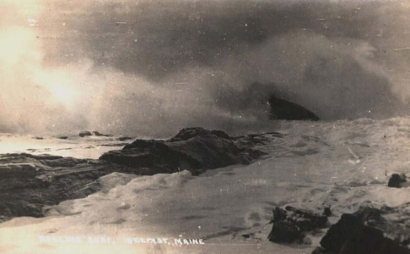 RPPC  Belfast  Maine  Rolling Surf   Real Photo   Postcard  c1915