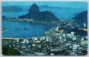 Transport~Pan Am Airlines~Air View Of Sugarloaf Mountain In Brazil~Vtg Postcard