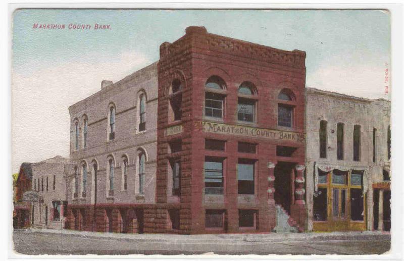 Marathon County Bank Wausau Wisconsin 1910c postcard