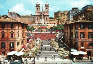 Postcard Spain's Square Trinita Dei Monti Roman Catholic Church Rome Italy