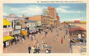 Boardwalk Scene From Steel Pier ATLANTIC CITY, NJ Linen 1937 Vintage Postcard 