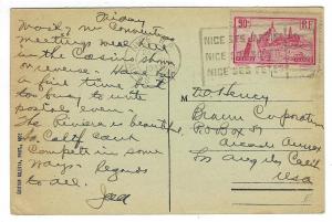 1937 France To USA Postcard - Nice - Casino at Albert 1st Garden- Message (SS93)