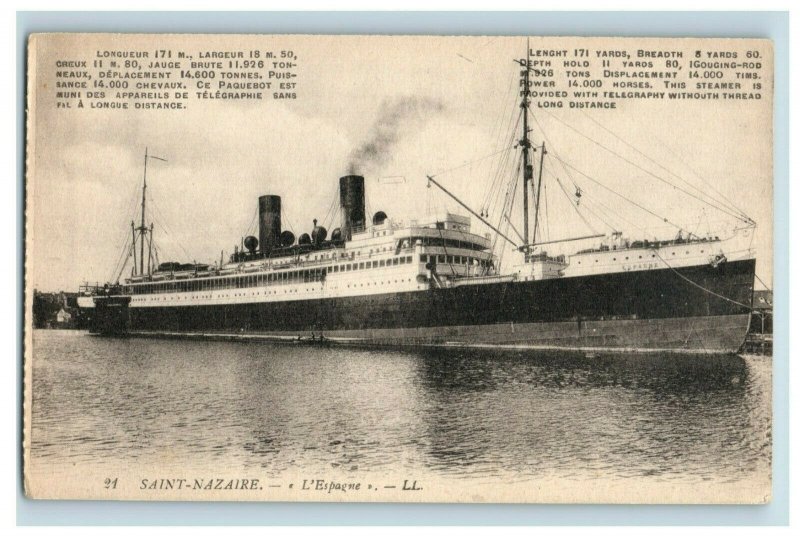 Vintage Postcard Saint Nazaire Steamship G1 