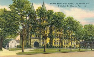 USA Warren Senior High School Warren Pennsylvania Linen Postcard 08.20