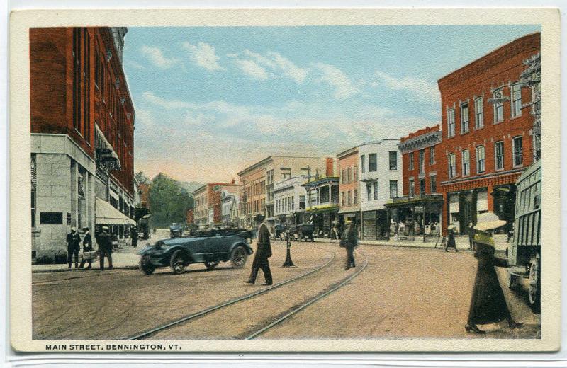 Main Street Car Bennington Vermont 1920c postcard