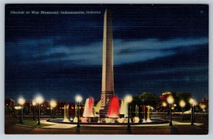 Obelisk At War Memorial, Indianapolis, Indiana, Vintage Linen Postcard