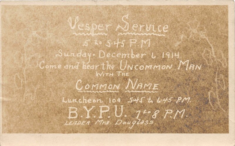 J5/ Chicago Illinois RPPC Postcard c1910 Church Vesper BYPU Douglass 155