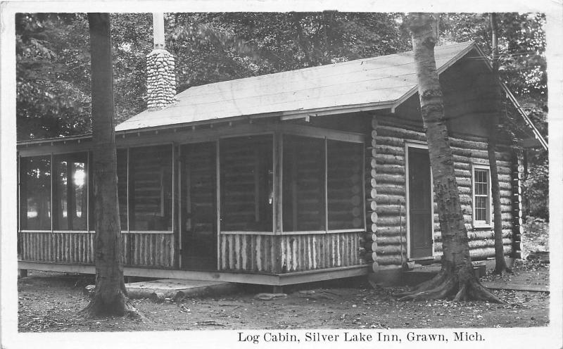 Grawn Michigan Silver Lake Inn Log Cabin With Stone Chimney 1950s