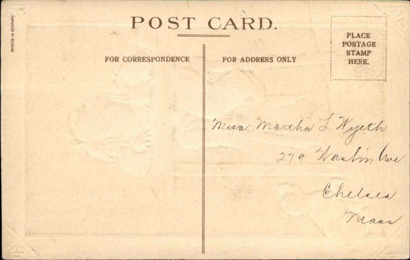 VALENTINE Boy Writes Letter While Dog Looks On CHALKBOARD BORDER c1910