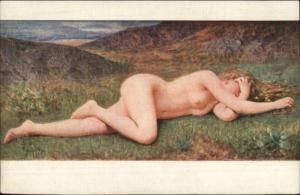 Nude Woman Lying in Field AFTER THE FAULT AI Chantron c1910 Postcard