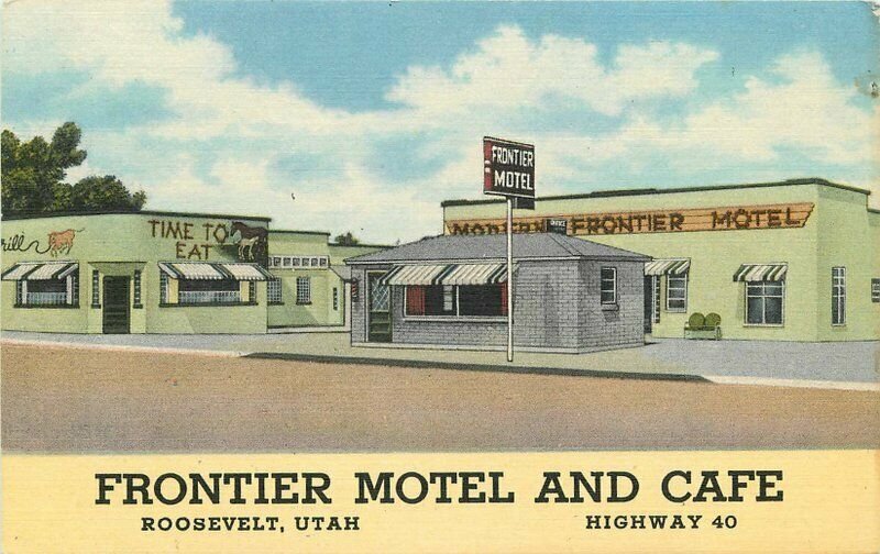 Frontier Motel roadside Grill Café Roosevelt Utah Postcard Teich linen 21-39