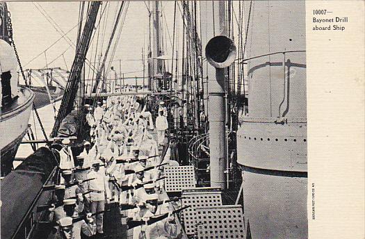 Military Sailors Practicing Bayonet Drill Aboard Ship